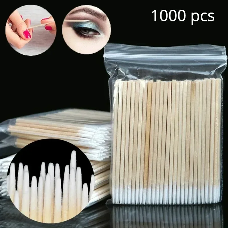 100/1000PCS Wood Cotton Swab Eyelash Extension Tools Medical Ear Care Cleaning Wood Sticks Cosmetic Cotton Swab Cotton Buds Tip