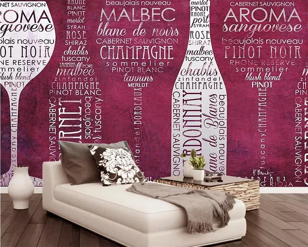 

Custom wallpaper 3D Murals English alphabet wine bottle wine glass photo wallpaper Coffee Shop English Letter Wooden Cafe mural