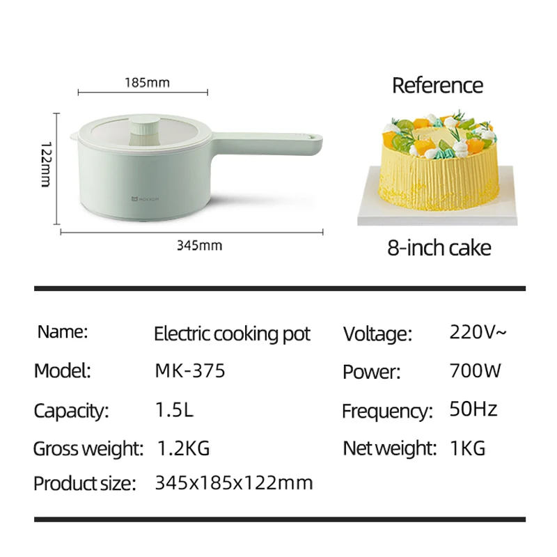 MOKKOM Elektrischer Kochtopf, 1,5 l, Multifunktionsherd, tragbarer Elektroherd, Hot Pot, elektrischer Dampfgarer, Bratpfanne, 220 V