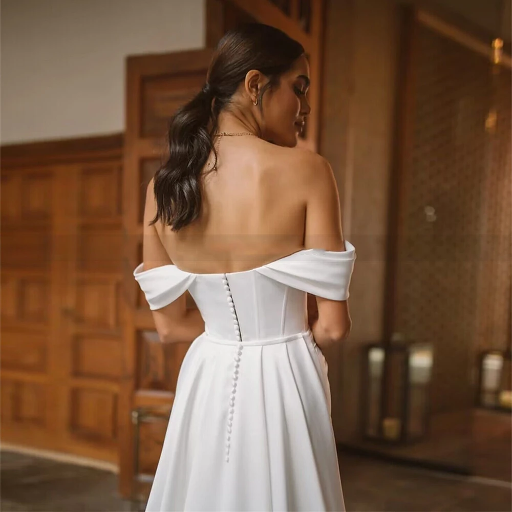 Sirena splendidi abiti da sposa Sexy Backless Satin Off spalla dimagrante alta spacco semplice straccio squisito abito da sposa 2023