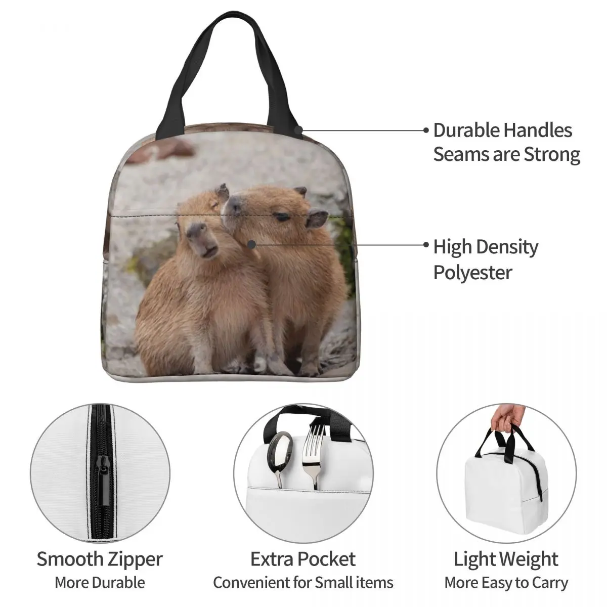 Capybara Lover Insulated Lunch Bags Portable Kawaii Animal Lunch Container Thermal Bag Lunch Box Tote School Outdoor Bento Pouch