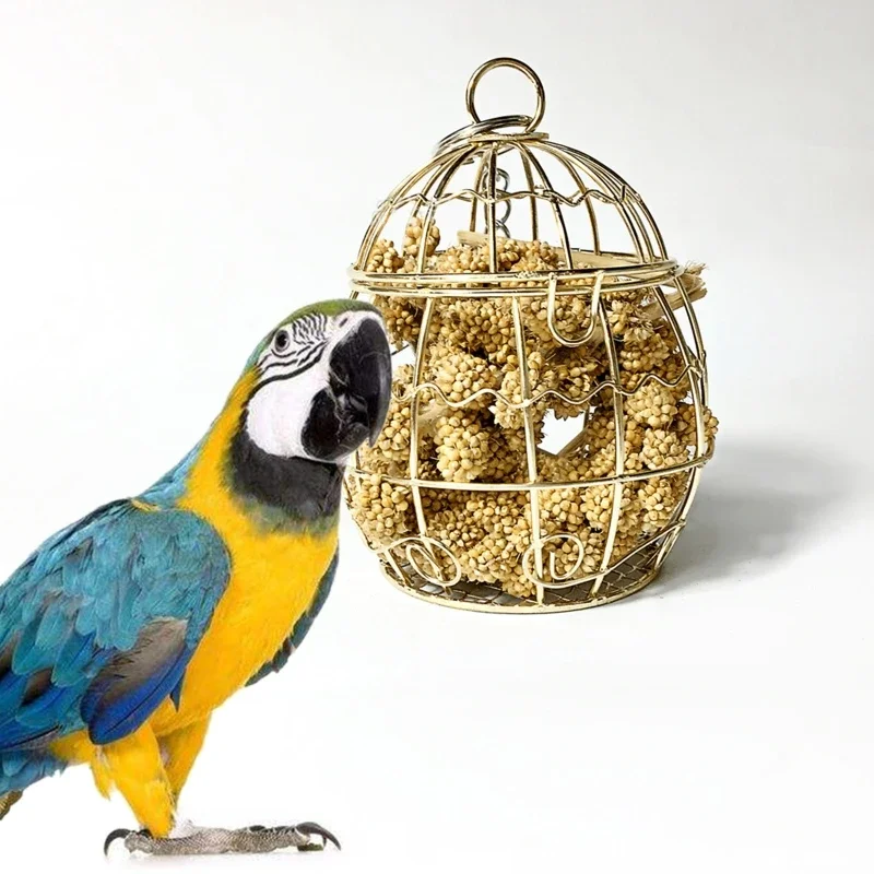 Bird Shredder Toys Stainless Steel Cage Feeder Foraging Parrot Millet Container