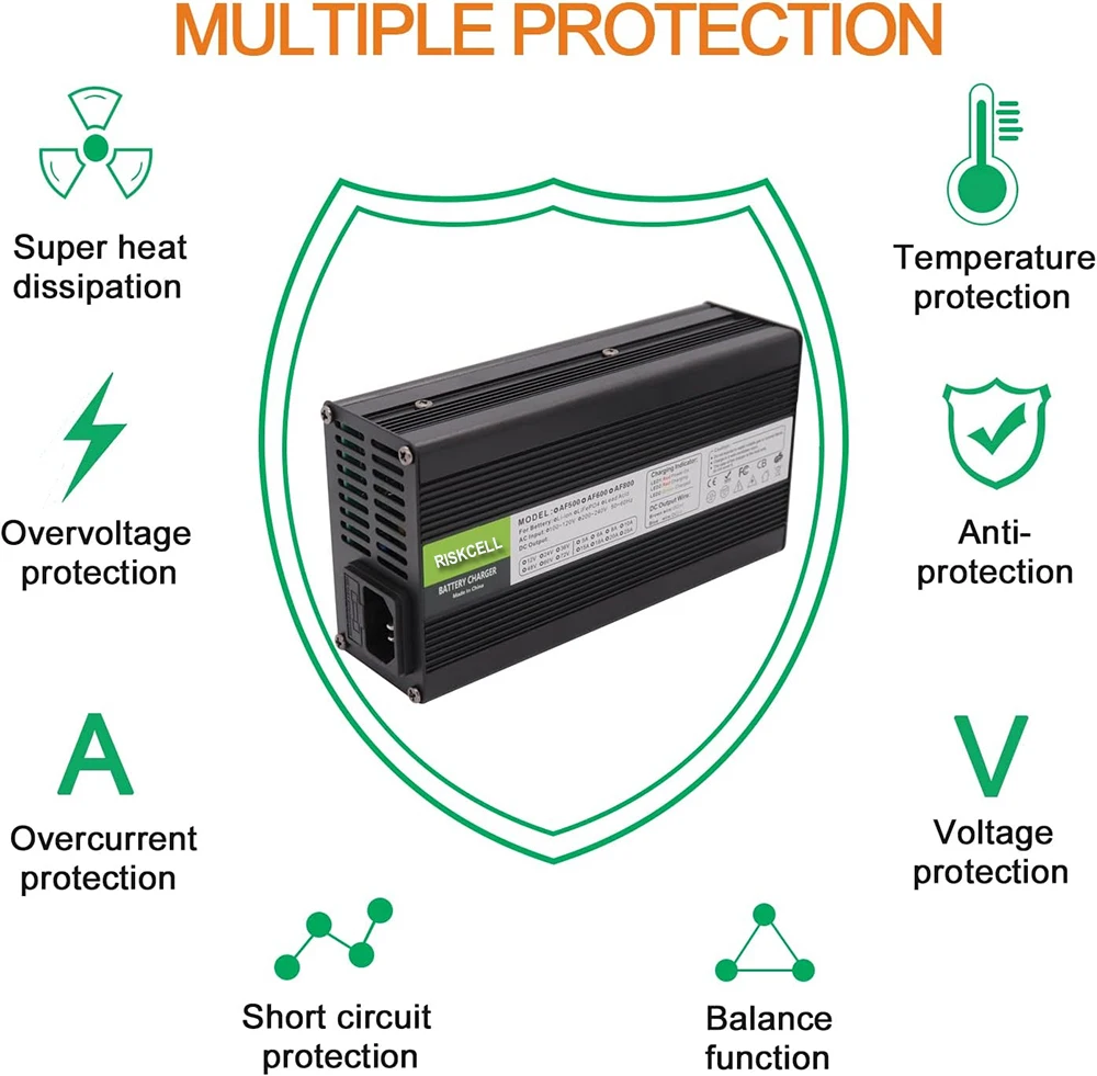 LiFePO4 Battery Charger 36V 5A 43.8V 10A Lithium Iron Phosphate Battery Smart Charger for 12S 36V Automotive Car RV Lawn Mower