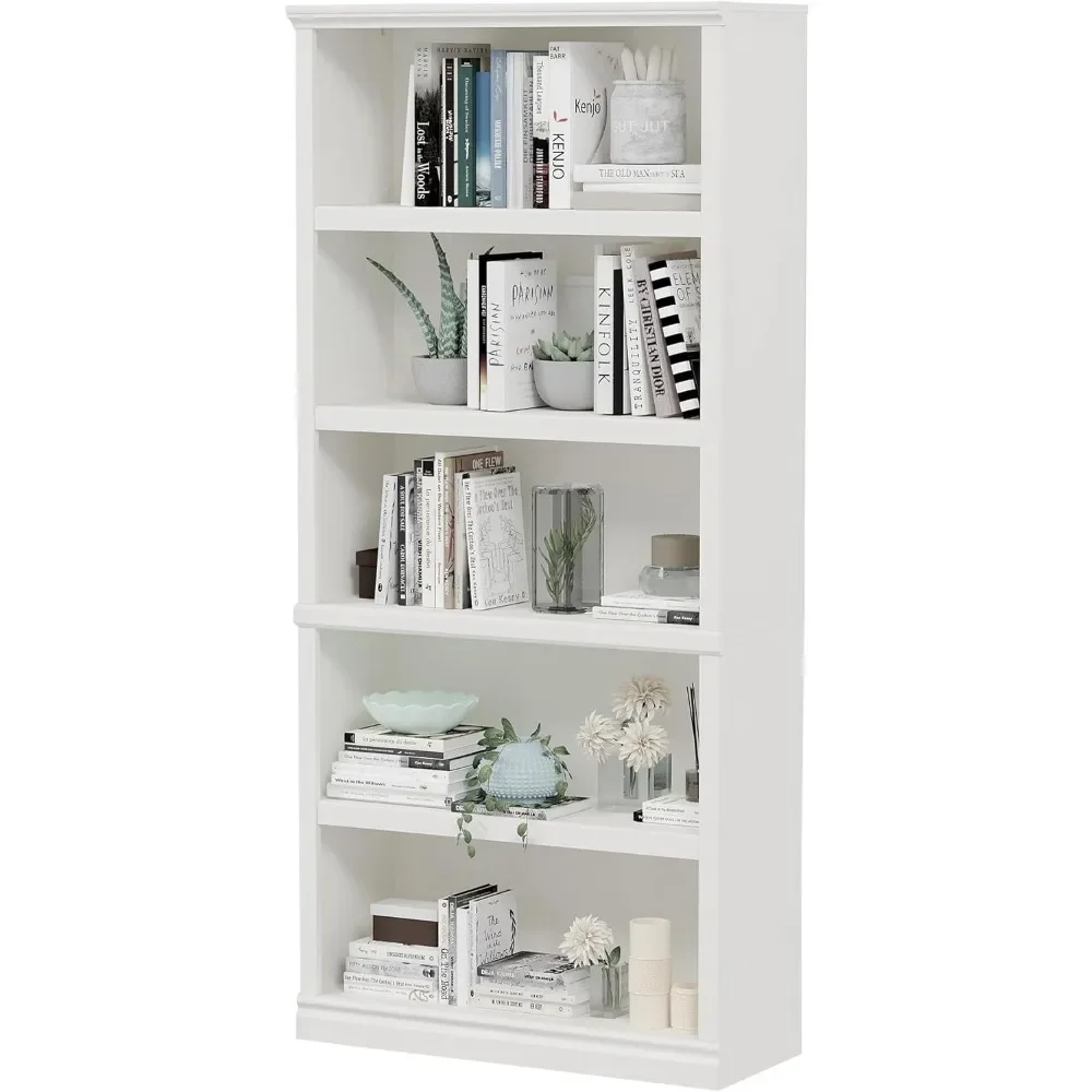 

70" Tall Bookcase, White Bookshelf Open Storage 5 Tier Shelves, Floor Standing Bookshelves and Bookcases, Library Bookcase