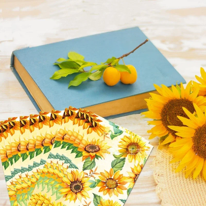 20pcs/Pac 30.2*40.6cm 2-Ply Sunflower Sunflower Long Tissue Paper Party Holiday Disposable Paper Placemat Party Decoration Paper