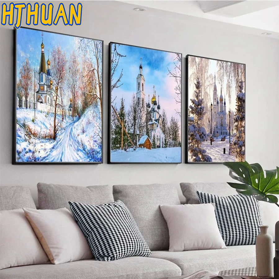 

3pcs Diamond Painting Cross Stitch Embroidery Snow Castle Mosaic natural scenery Full Square Round Drill Decor Handcraft Gift