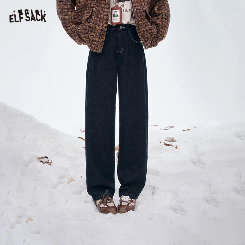 

ELFSACK 2025 Autumn New Arrival Casual Washed Distressed Hem Denim Pants For Women