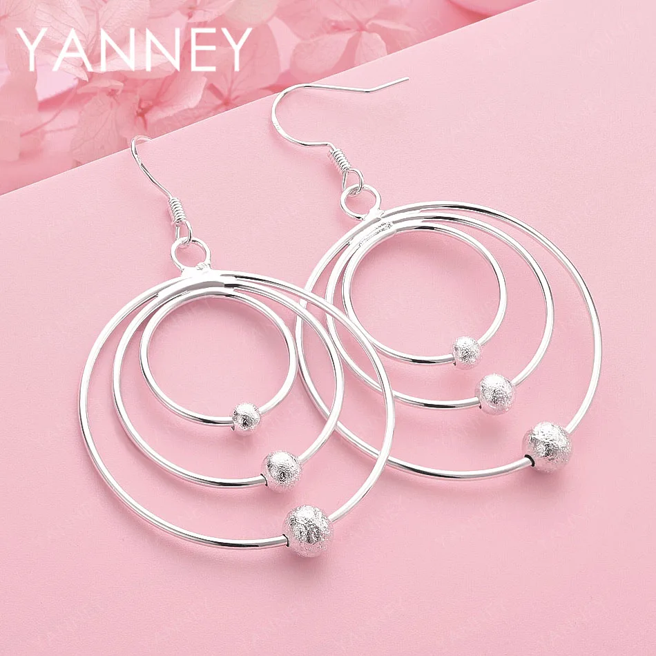 

Серьги из стерлингового серебра 925 пробы с тонкими бусинами в виде трех колец, женские аксессуары, подарки на помолвку, модные украшения