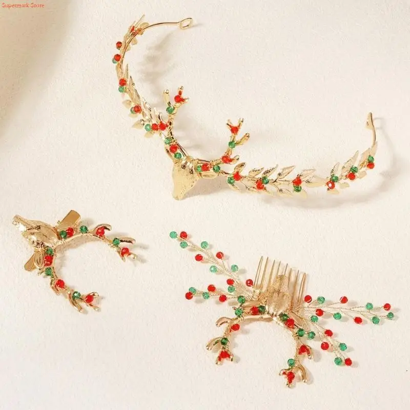 Q5WE Christmas Theme Reindeer Barrette Holiday Celebrate Christmas Headband for Adult