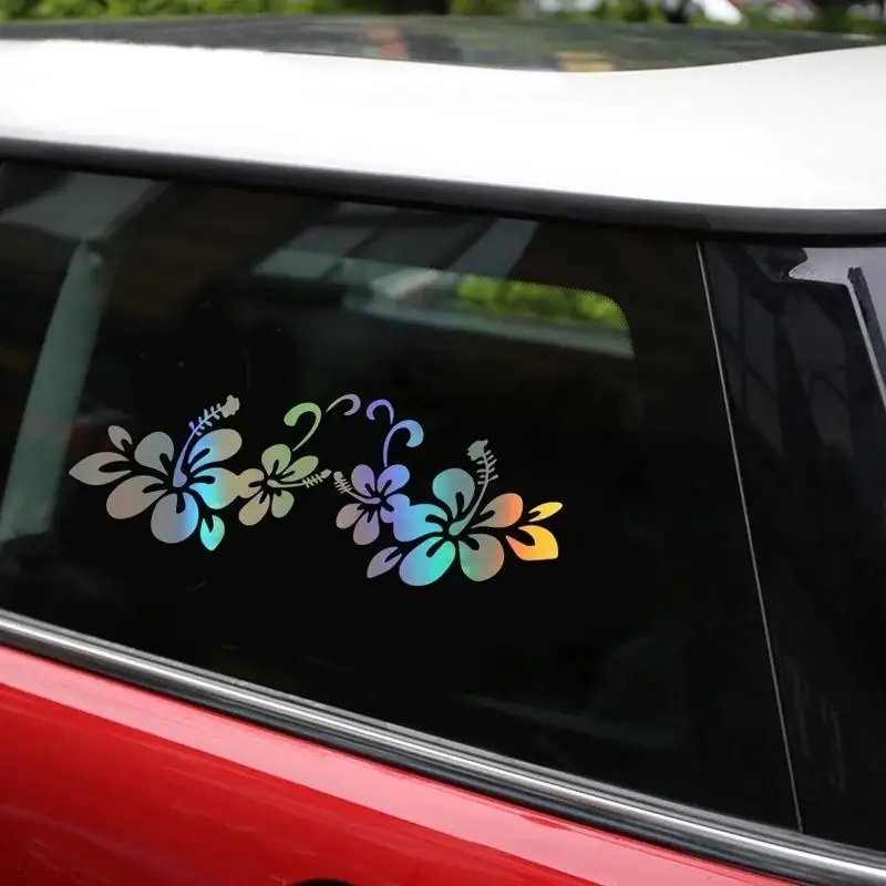 One JDM Hawaiian Hibiscus Reflective Car Decal Decoration for Cars, Bicycles, Scooters, Car Bodies, Windshields, and Grilles