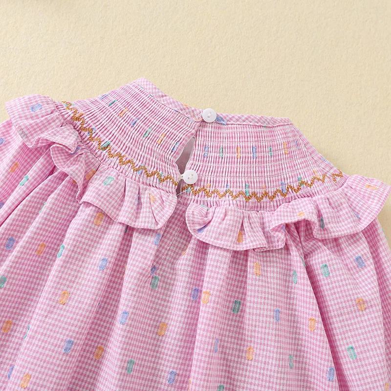 2024 Kids Long Sleeve Clothes Colored Pink Plaid Cute Ice Cream Girls Princess Dress Children Outfit Matching Spring and Autumn