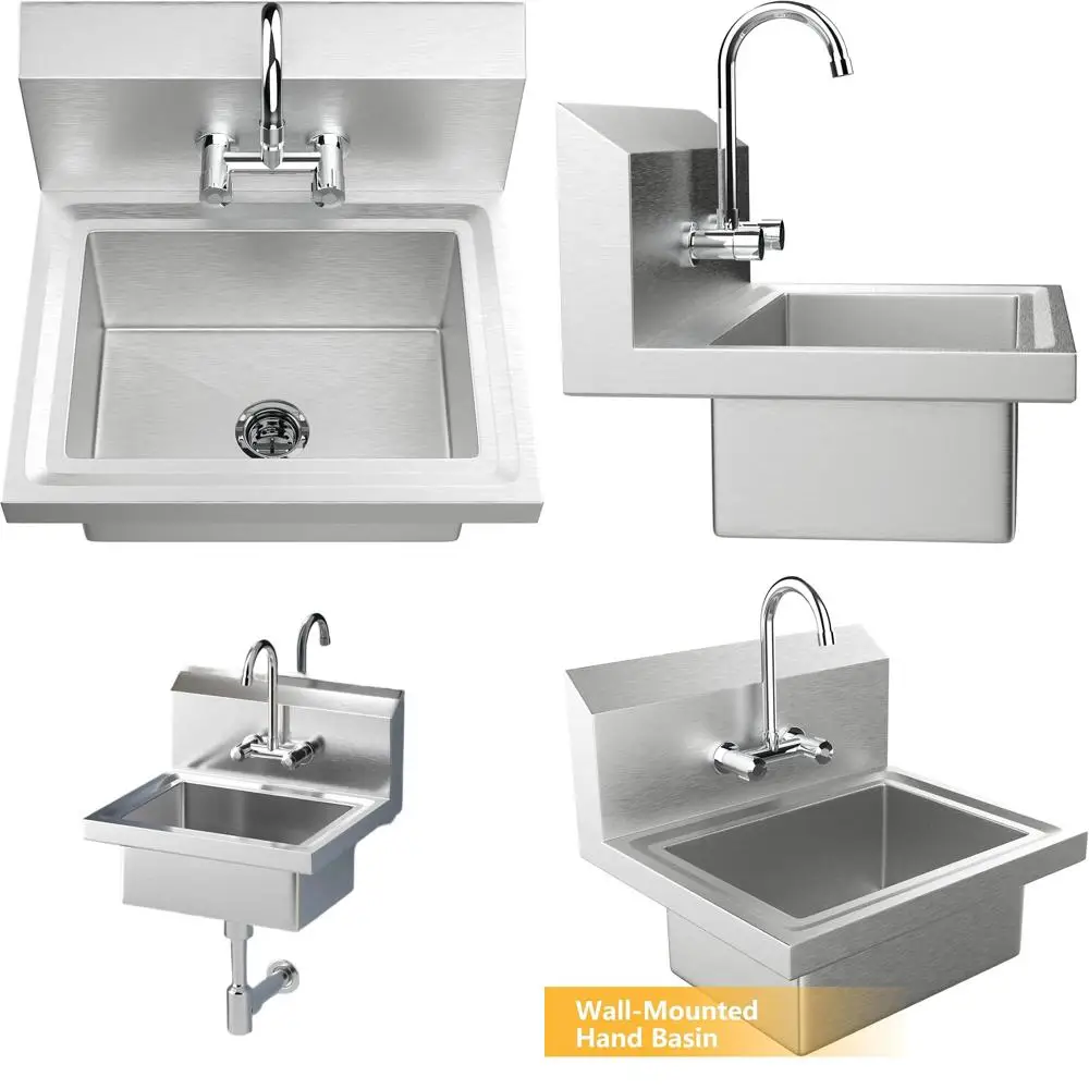 

Настенная мойка из нержавеющей стали для коммерческого использования, 17 x 15 x 14, идеально подходит для мытья рук в ресторанах и кухнях автодомов