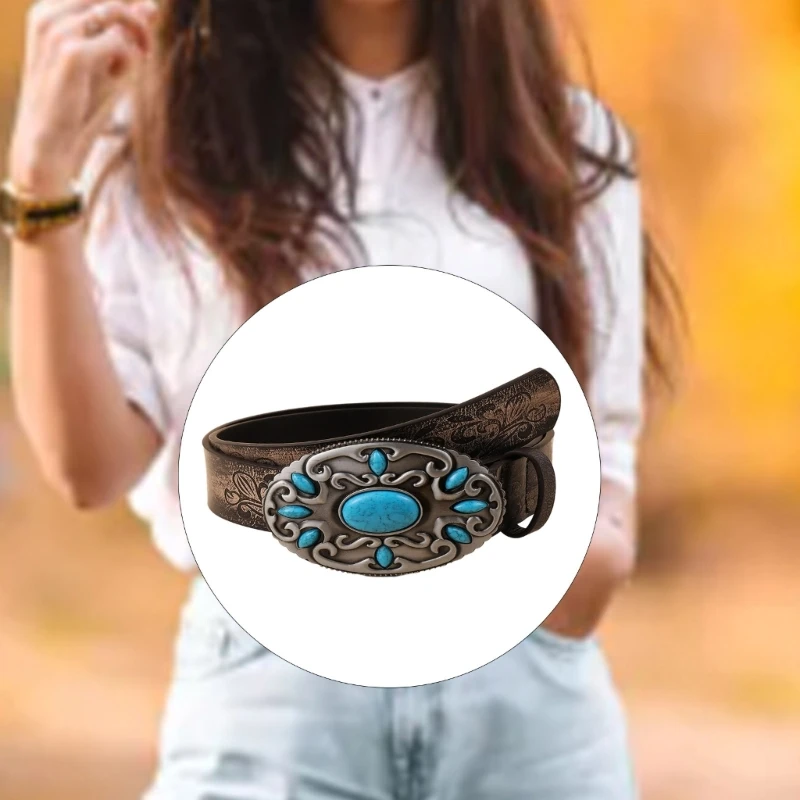 

Fashionable Jeans Belt with Buckle All-Matched Design Western Cowgirl Waist Belt Engraved Belt Decorations Dropshipping