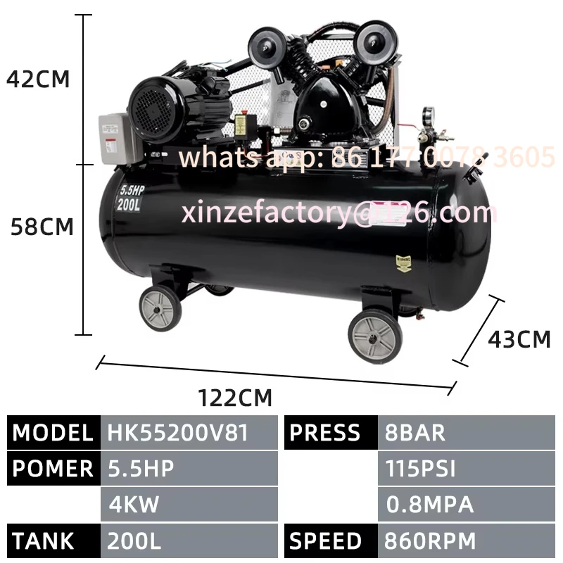 

Customizable Compressor Silent Tire Inflatable Top Manufa220V 200L Electric Oil-Free Air Compressor High Pressure Piston Mobile