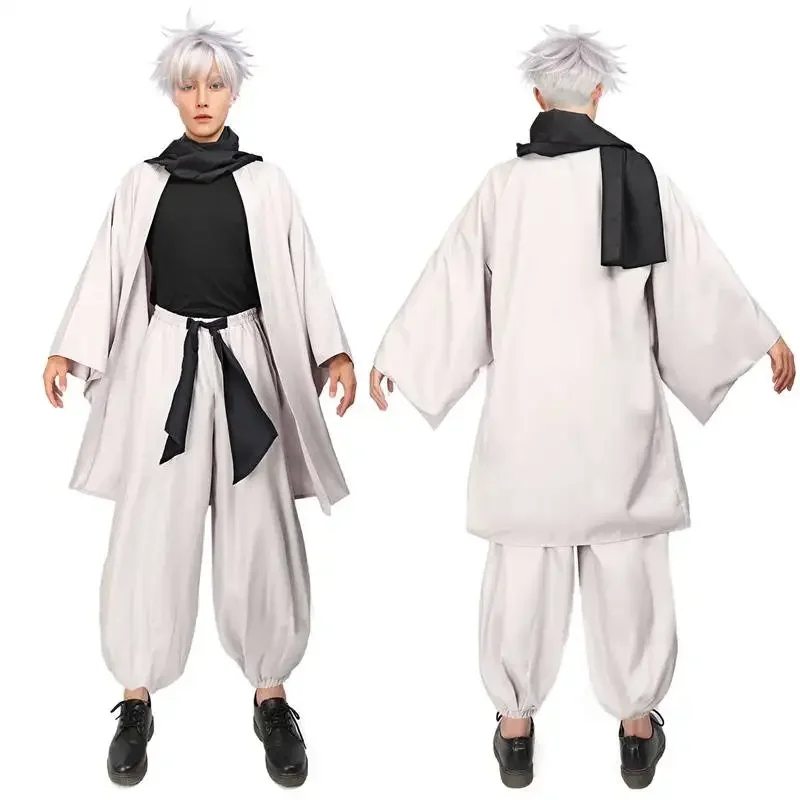 

WSIX adult outfits Japan kimono Comic-Con Carnival clothing Satoru cosplay haori kimono jacket men with scarf Satoru costume