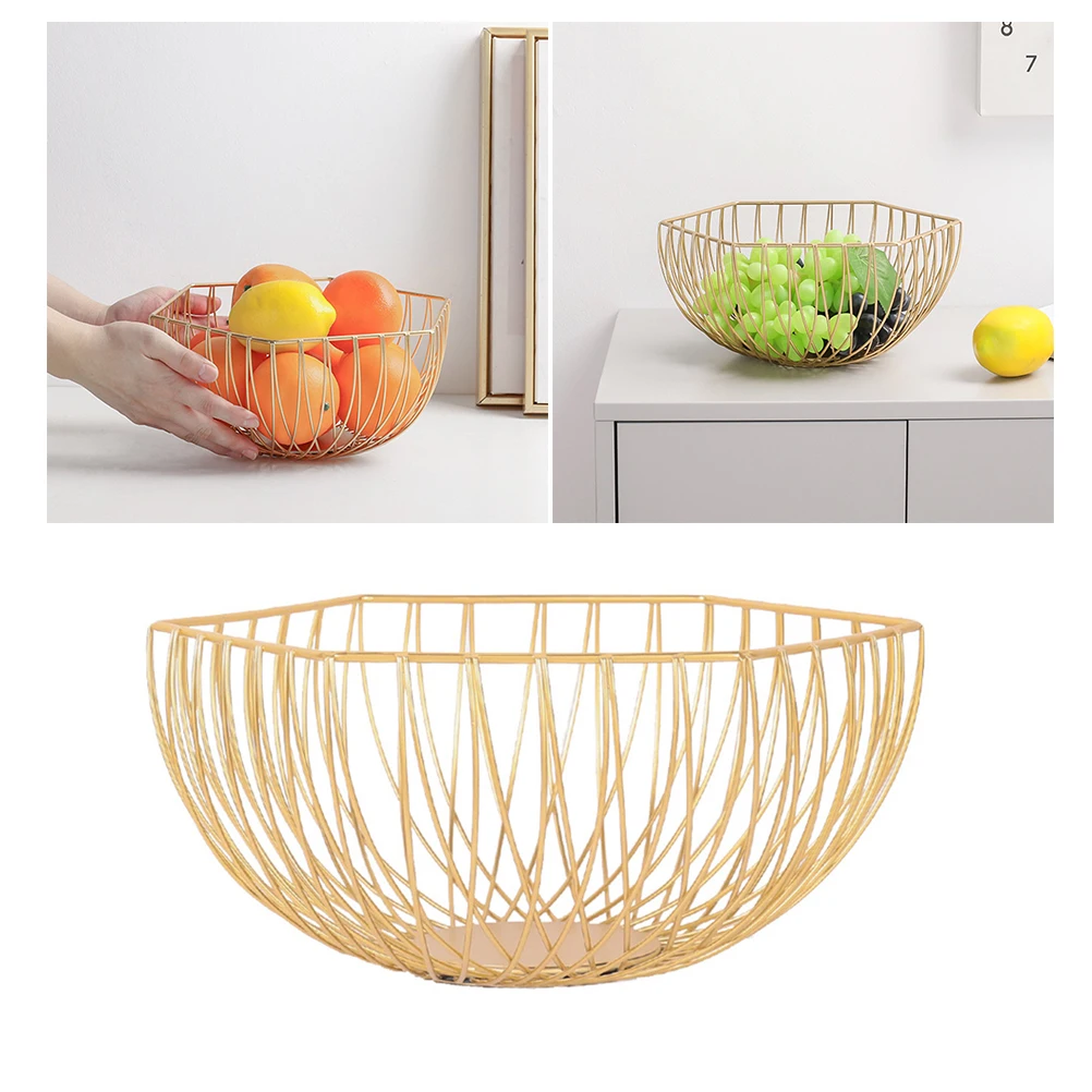 

Golden Wrought Iron Fruit Basket Bowls Tray Snack Storage Rack Holder Kitchen Bedroom Living Room Rest Room Fruit Vegetable