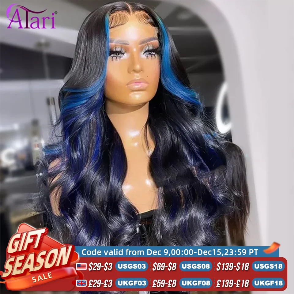 Blue Ombre Human Hair Wigs 13x4 13x6 Transparent Lace Frontal Wig Brazilian Body Wave Lace Front Wig Straight 5x5 Closure Wig