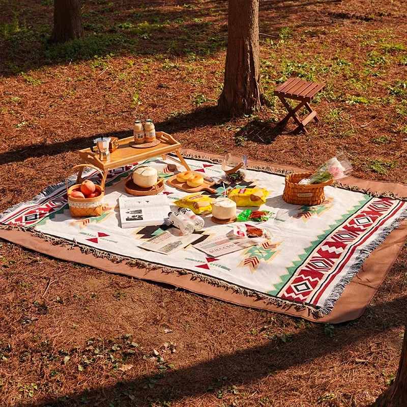 Umweltfreundliche Boho-Decke aus Baumwollmischung, Blumenteppiche, Campingmatte, Picknickdecke, Strandteppich mit Quasten