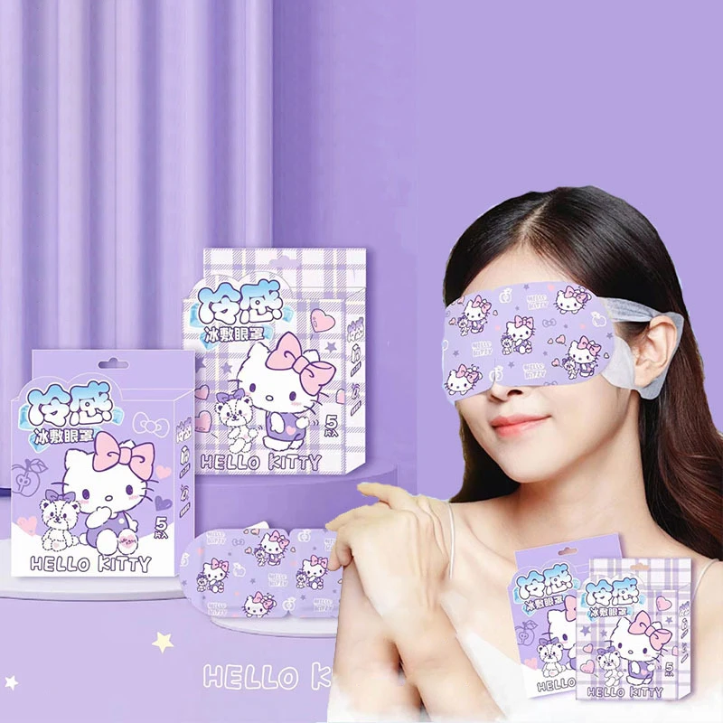 Masque pour les yeux de dessin animé Sanurgente Hello Kitty, compresse chaude au poulet, sommeil à la vapeur jusqu'à Charleroi, fatigue oculaire, patch pour les yeux, 5 feuilles