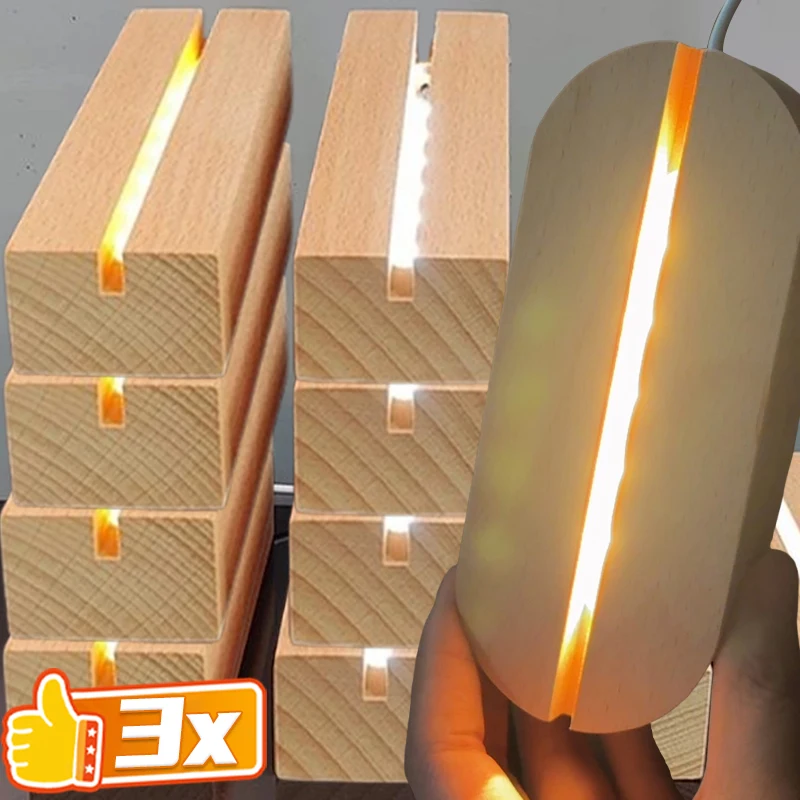 

1/3pcs Wood LED Base Strip Night Lights Luminous Base USB Lighted Stand Display Bases Lamp Holder Resin Art Light Stand Ornament