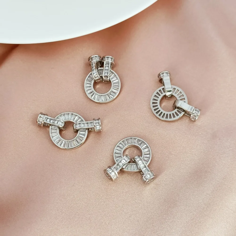 

Copper Plated with Platinum Trapezoite Zircon Pearl Buckle Connecting Buckle Sweater Chain Buckle, DIY Accessory Buckle Head