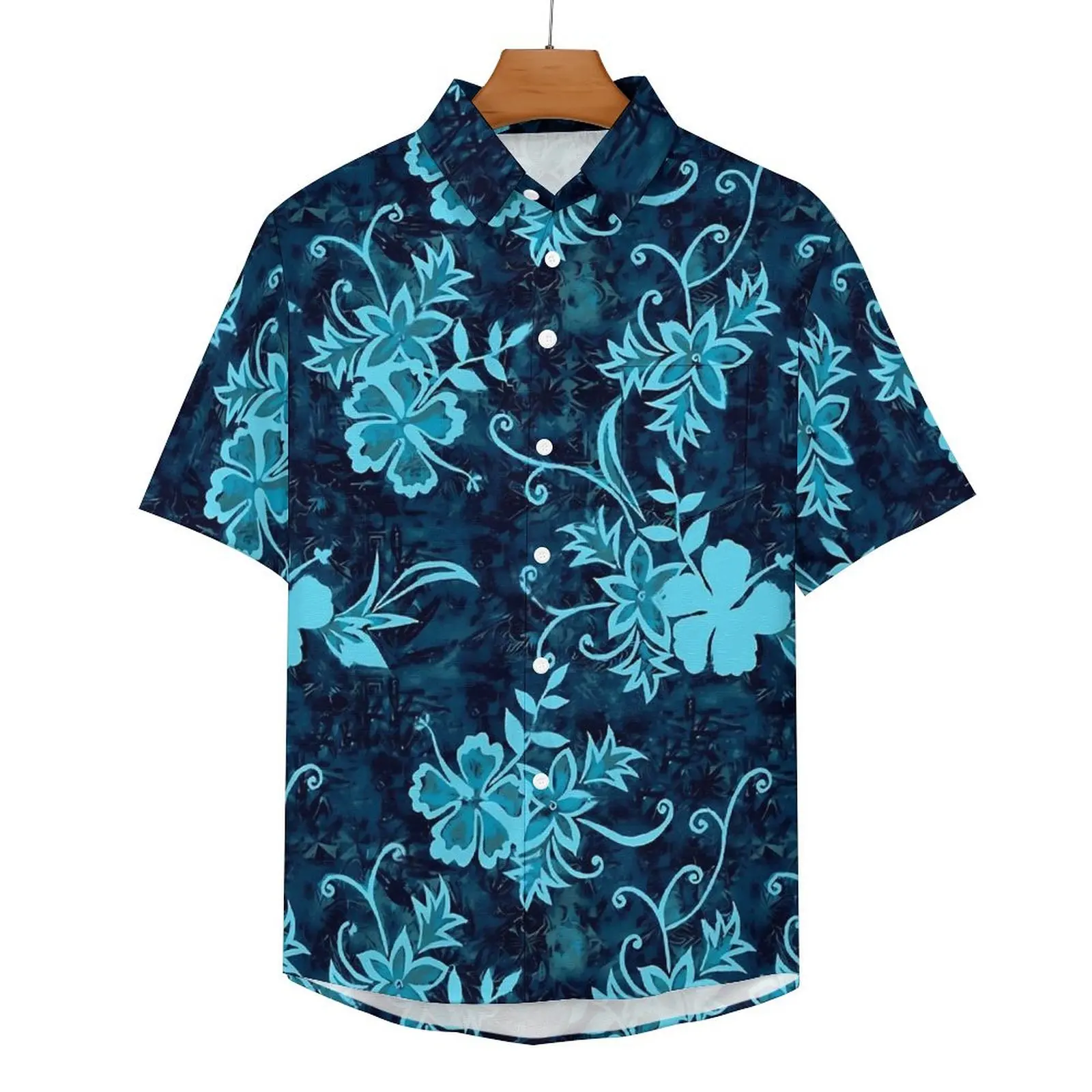 

Blue Retro Flower Casual Shirt Hawaiian Hibiscus Vacation Loose Shirt Summer Stylish Blouses Short Sleeves Custom Oversize Top