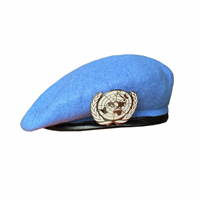 

2026 UN BERET United Nations Peacekeeping Force Cap Wool with Badge Cockade Souvenir Hat for Men Women
