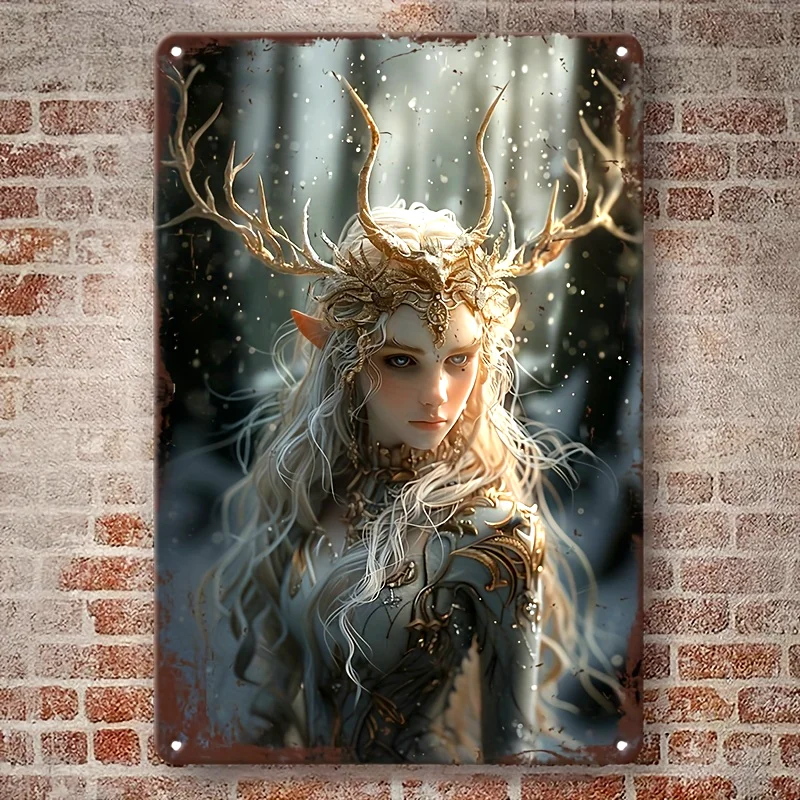 Mystical Antlered Forest Fairy, Vibrant Aluminum Wall Art - Whimsical Decor for Living Room, Home, Farmhouse, Bar, Rustic Spaces