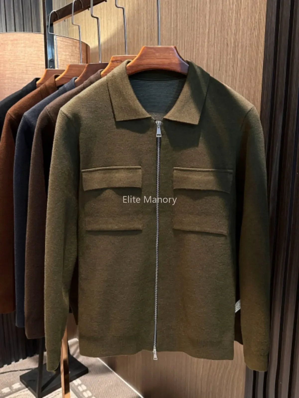 

Double zipper old money style! Autumn and winter men's simple solid color versatile sweater with wool knitted cardigan jacket