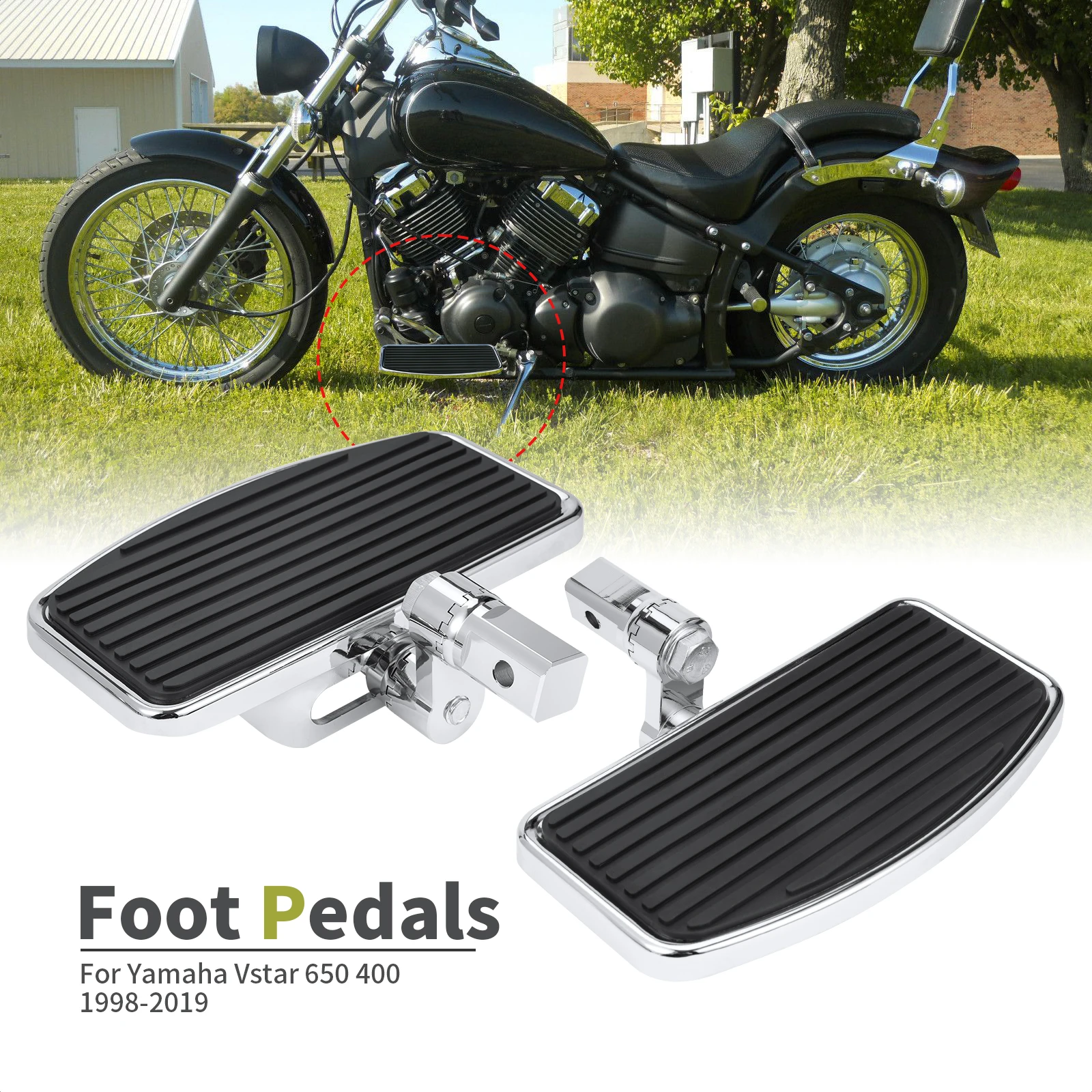 Front Footboard 360 Degrees Angle Adjustment for Honda Shadow ACE VT750, Yamaha Vstar Dragstar 400 650 Classic Custom 1997-UP