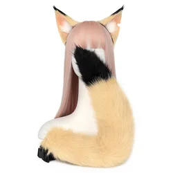 Kawaii Furry Fox Tails 55Cm Yellow Animal Ears Headwear Anime Game Cosplay Pet Props Adult Disguise Costume Accessories