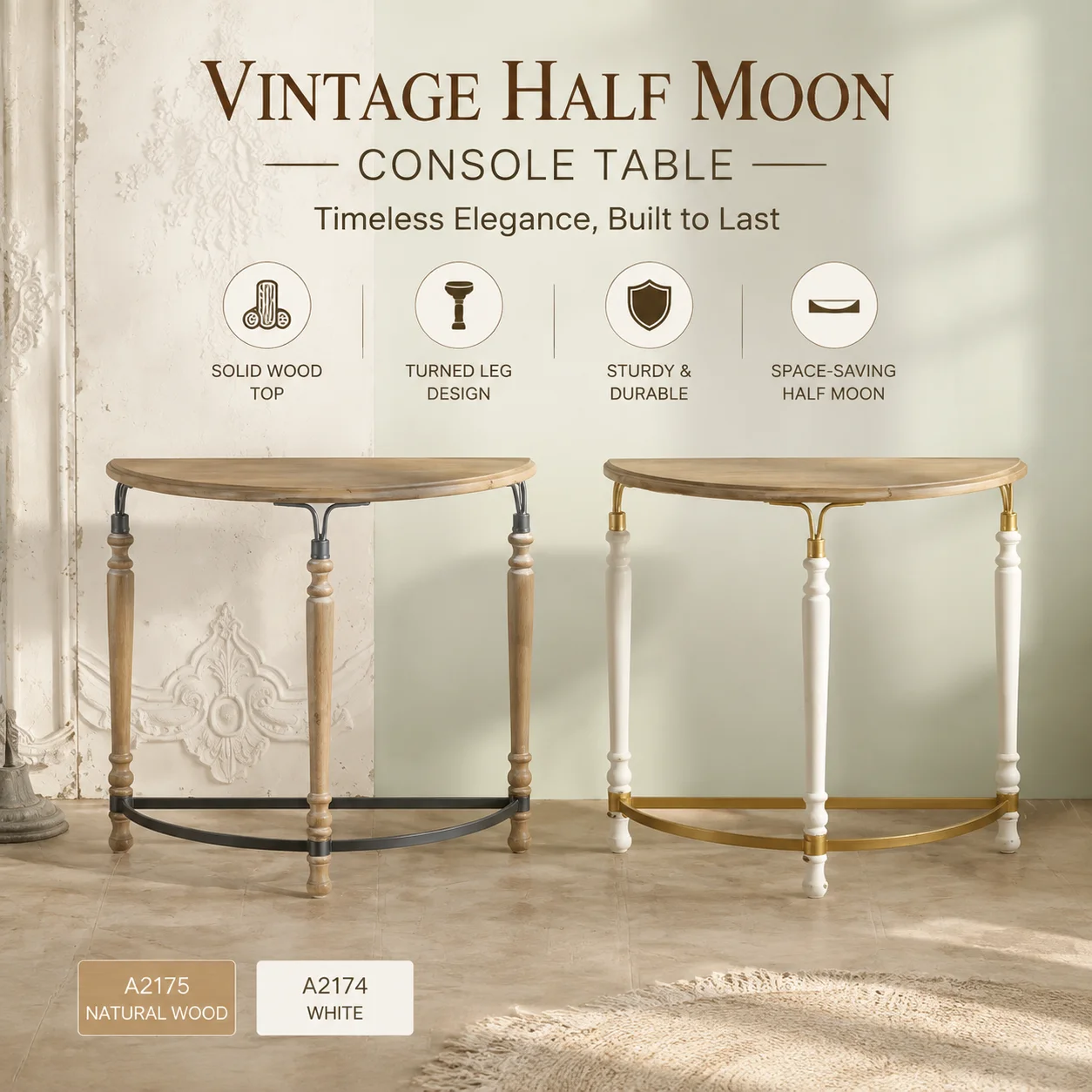Vintage-Style Wooden Console Table with Distressed Finish – Compact Corner Design for Living Room or Entryway