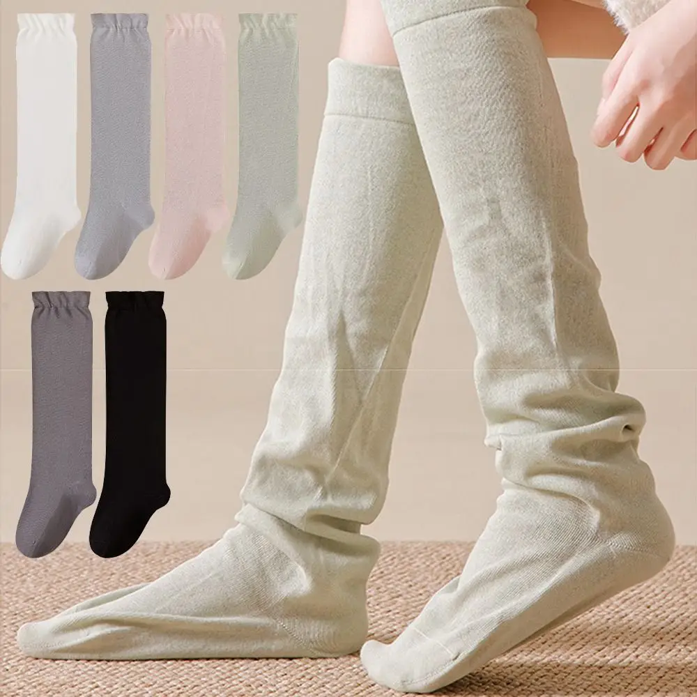 

Loose Fit High Tube Sleep Socks Non-Slip Bottom Comfortable Fabric Leg Warmers Plain Color Enhance Sleep Warm Stockings