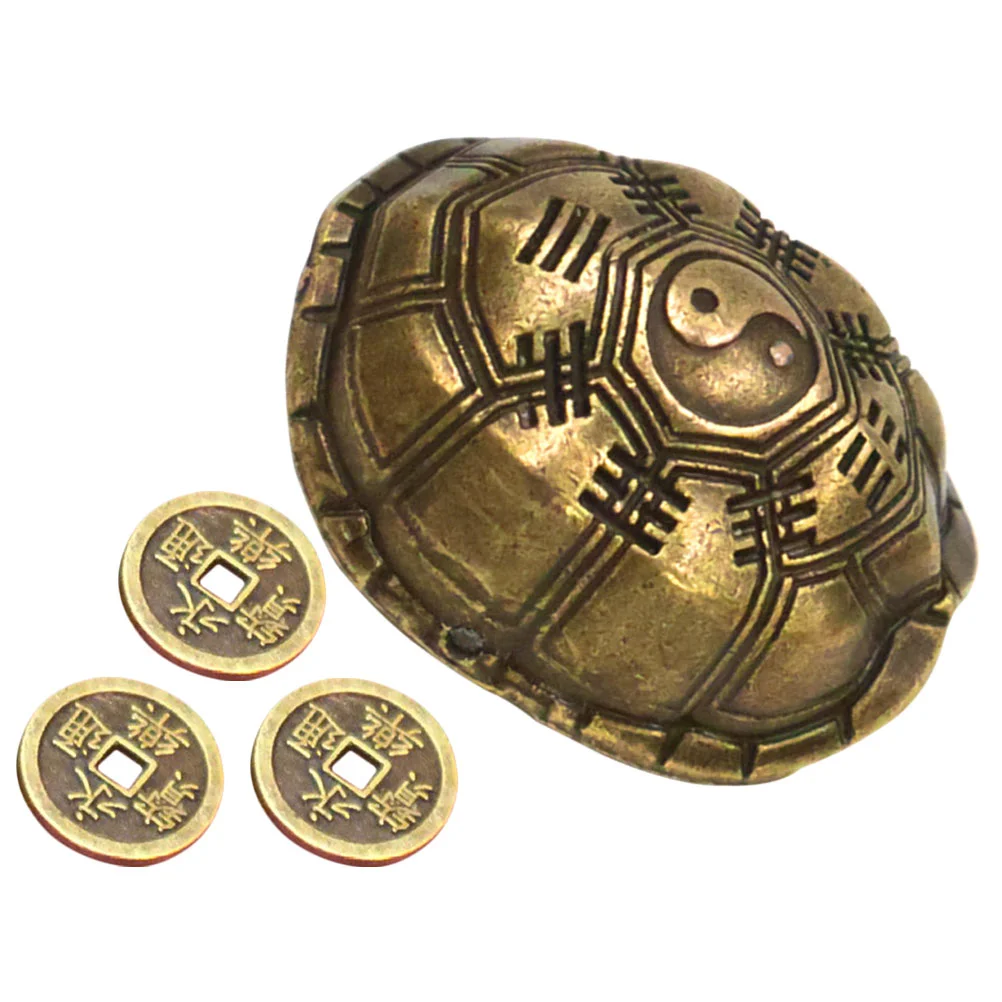 Turtle Shell Pendant Fortune-telling Sculpture Divination Game Zinc Alloy Ornament Chinese Coins Wealth Craft Office Sea