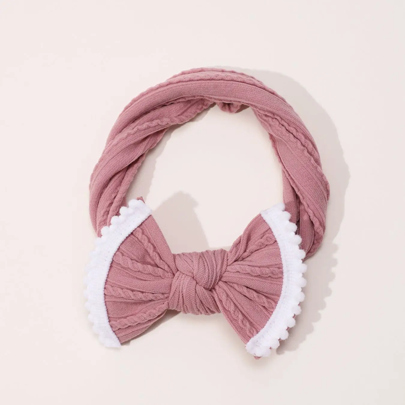 2Pcs/Lot Cable Knit Baby Headbands Pink Series Elastic Bowknot Hairball Edge Hair Bands For Newborn Girls Kids Hair Accessories