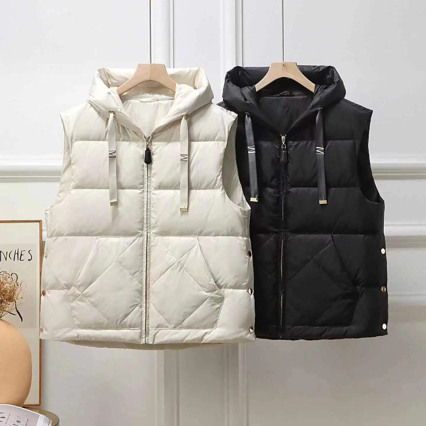 شتاء جديد المرأة أسفل سترة ort Sle Dstring خفيفة الوزن عادية الأبيض Du أسفل Jaet مقنعين سستة إغلاق اللون #1