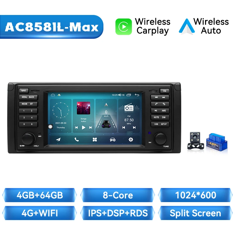 Draadloze CarPlay Autoradio Voor BMW 5 Serie E39 X5 E53 M5 1996-2003 Android 14 8Core 128G Android Auto Multimedia GPS Autoradio