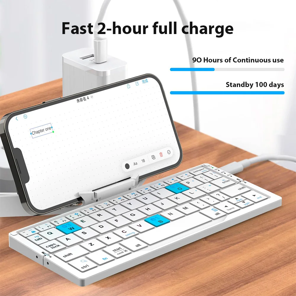 Imagem -03 - Mini Teclado Portátil com Suporte do Telefone Ultra-fino Recarregável Bluetooth sem Fio Dobrável Ipad Iphone Mac