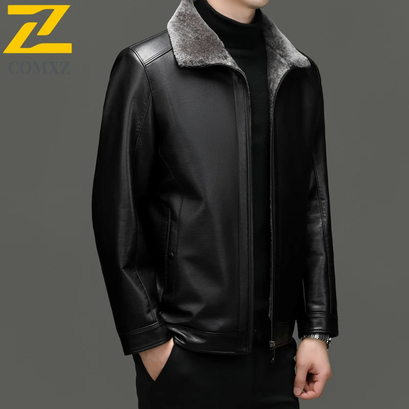 Man PU Leather Jacket 2025 Brand Luxury  Fleece Lined Thickened Warm Outerwear High Fashion Business Casual Winter Leather Coat
