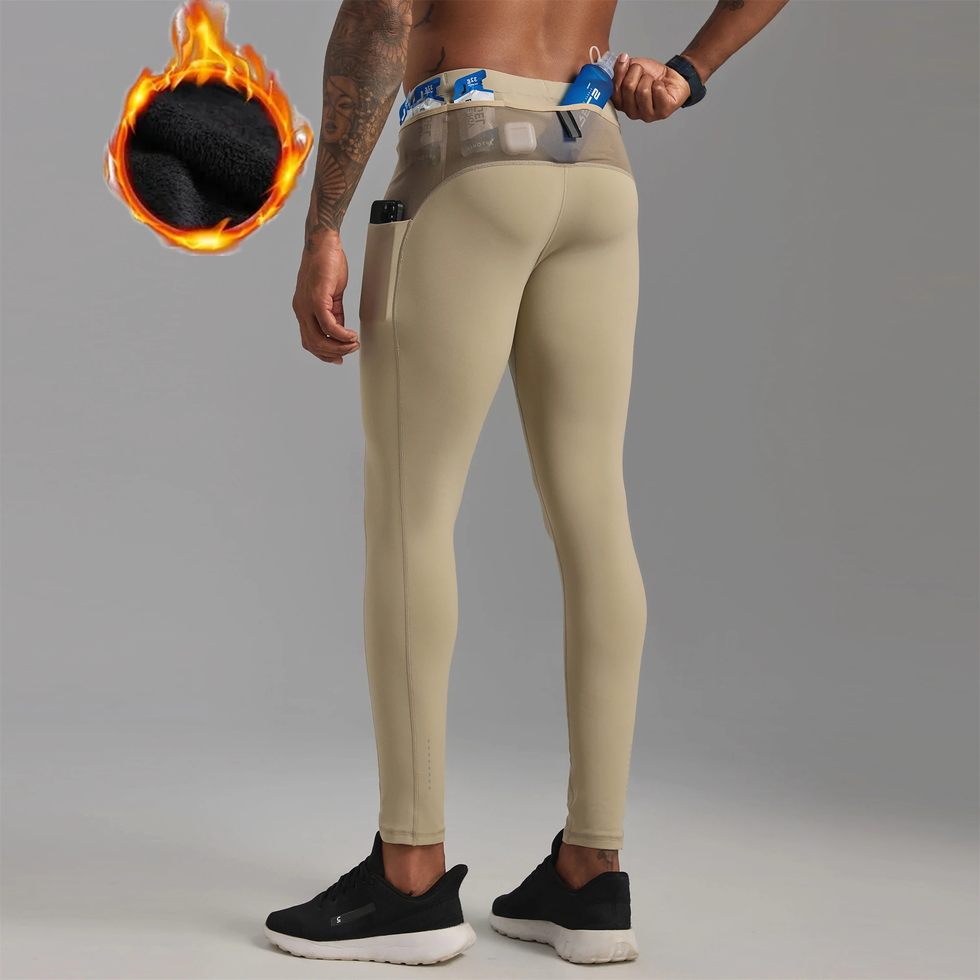 Mens Womens Running Pants 5 Pockets Winter Velvet Warmer Compression Long Leggings Outdoor Sport Fitness Cycling Hiking Tights