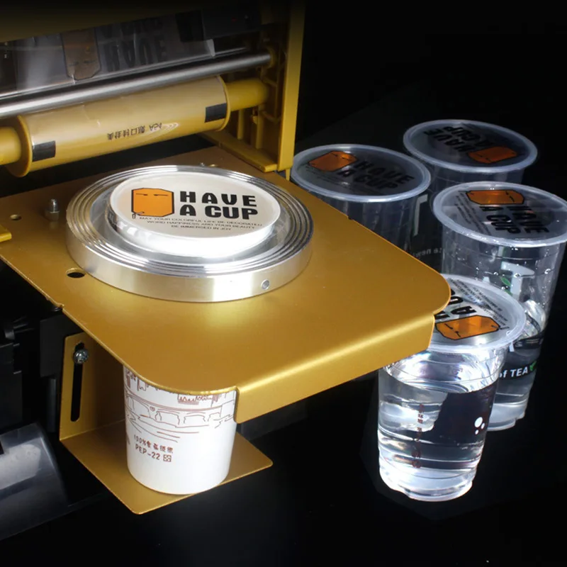 Kommerzielle Plastikbecher-Versiegelungsmaschine, Milchtee-Verpackungsversiegelung für Standardbecher mit Zählfunktion