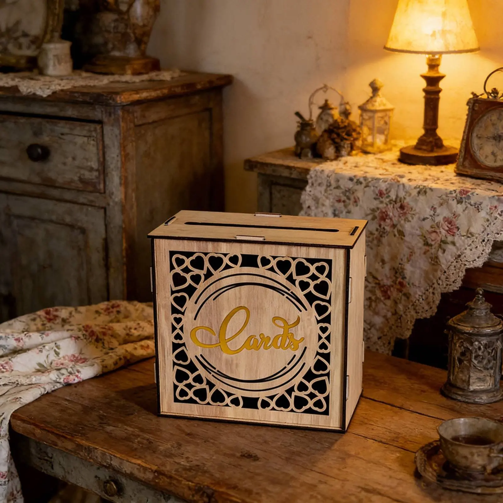 

Wooden Wedding Card Box Decorative Design Heart Cutout Card Box Event Decor Large Capacity DIY Friendly for Couples