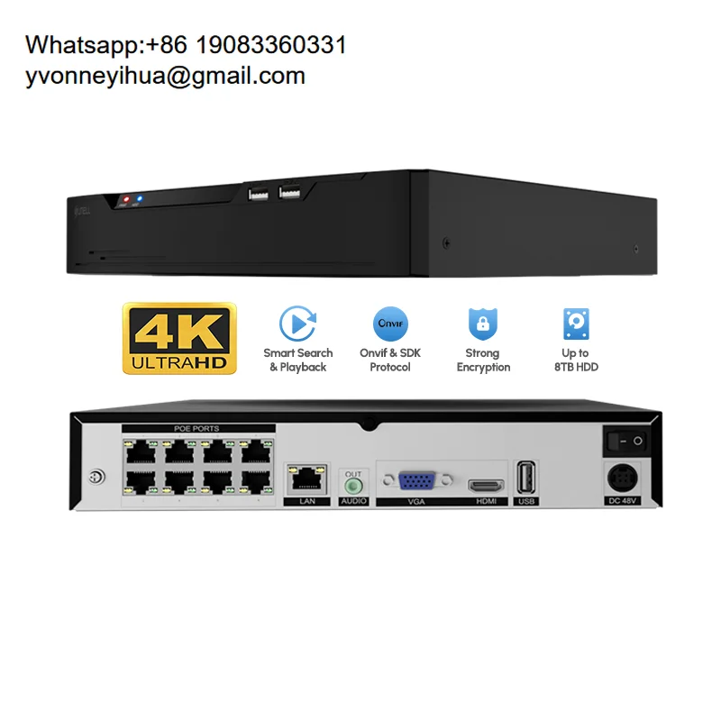 Dualvisioon Smart Dual Stream 1 SATA Hard Disk Video Recorder 8MP CCTV 8 Channels PoE NVR 4K IP 24/7 Recording H.265/H.264