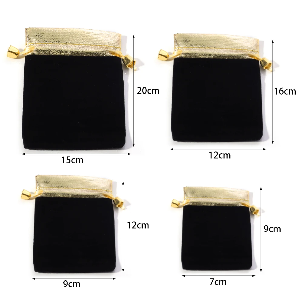 5-10pcs/lot 7x9cm 9x12cm 12x16cm Vintage Velvet Bag Gold Color Trim Drawstring Red Gift Bags Wedding Jewelry Packaging Pouches