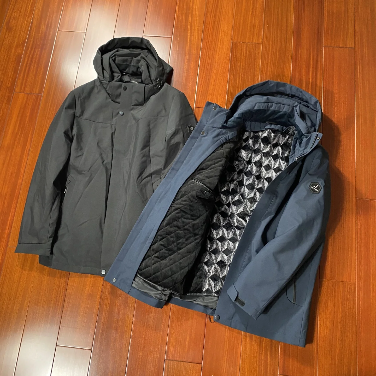 

Warm Rabbit Fur Lined Hooded Jaet Men's Busin Casual Coat Thiened Polyester Nylon Cosite Fiber Long Sve Zipper