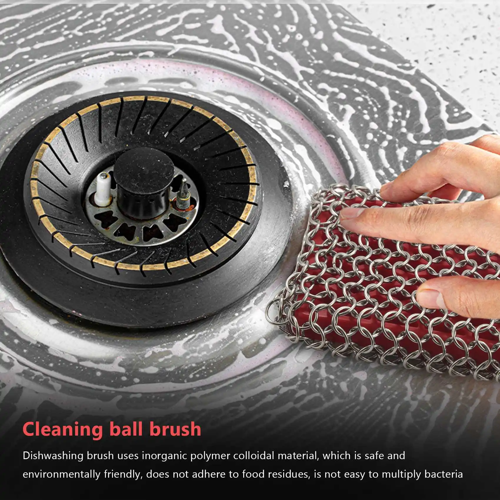 Cast Iron Skillet Cleaner,316 Stainless Steel Chainmail Cleaning Scrubber Silicone Scrubber,for Kitchen Cookware (Red)