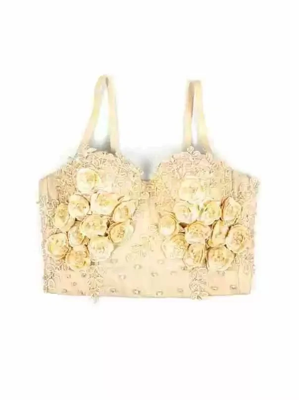 French lace suspenders ultra-short slim petal spring and summer fishbone bra outer wear high-end fashion fishbone bra