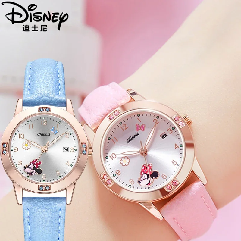 MINISO Disney Minnie Mouse Children's Watches Diamond Quartz Watch For Girls Cartoon Mickey Mouse Fashion Watch Children Gift