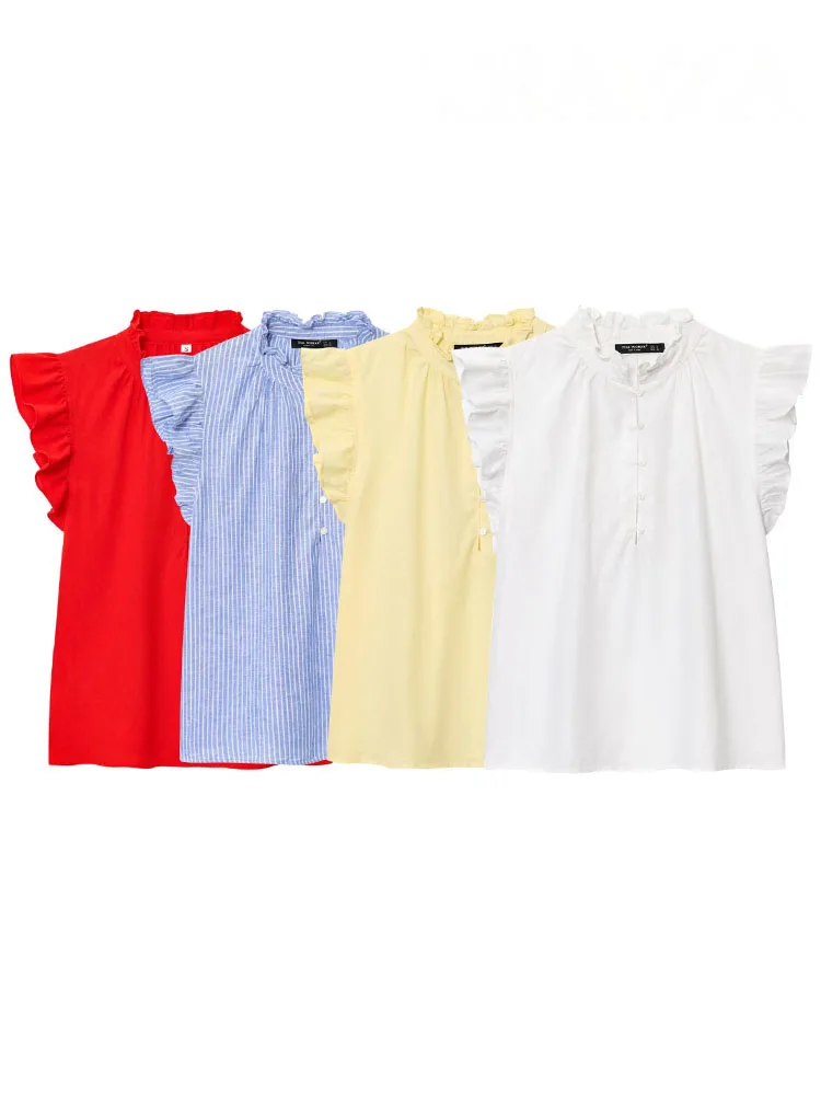 

HH Women's Summer New Fashion Slim Shirts Solid O-Neck Sleeveless Single-Breasted Female Casual Chic Short Tops 4 Color