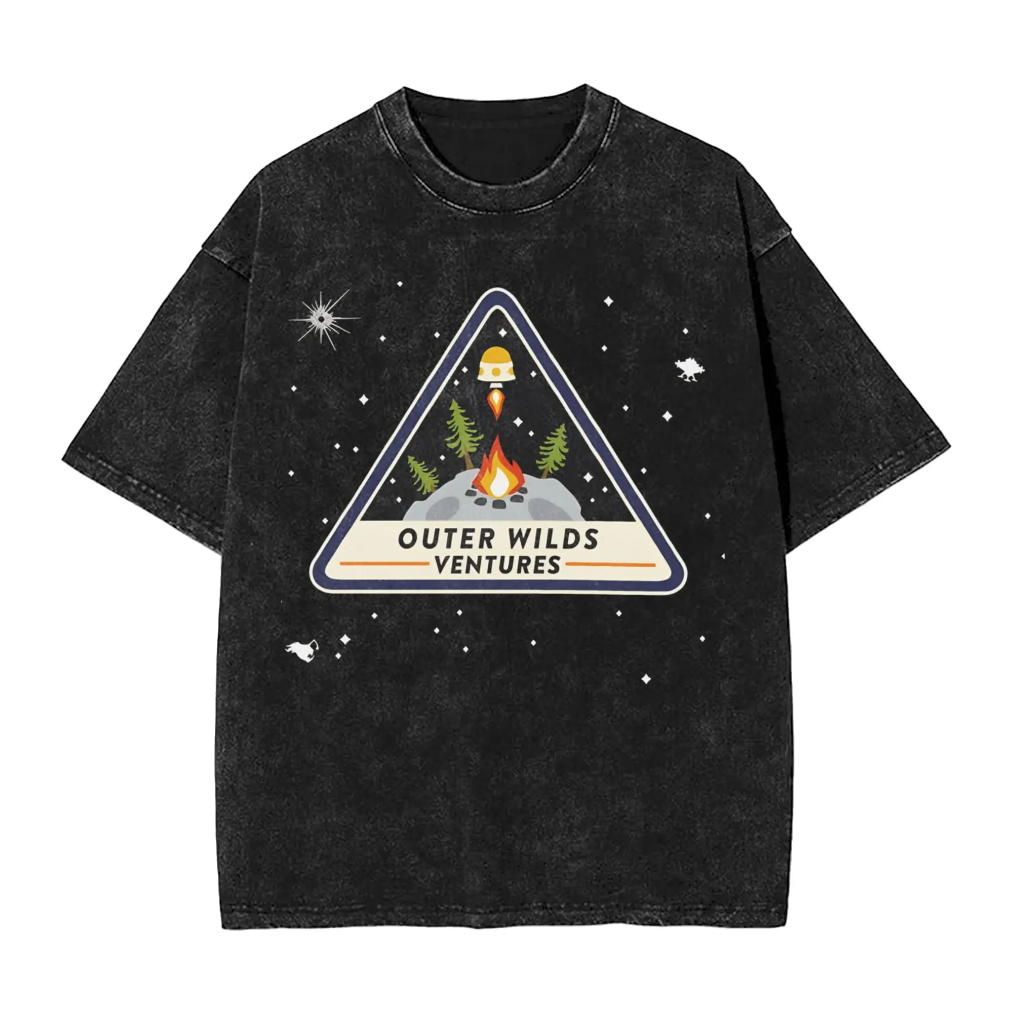 Outer Wilds Ventures Patch  Washed T-Shirt  Vintage 100% Cotton Tees O Neck Short Sleeve T Shirt 4XL 5XL Tops
